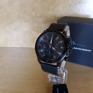 Marc Anthony Leather Watch Blue mineral crystal